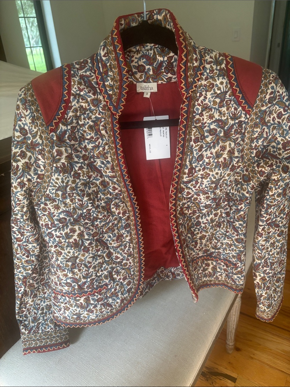 Talitha Quilted Paisley Jacket with Red Contrast Panels